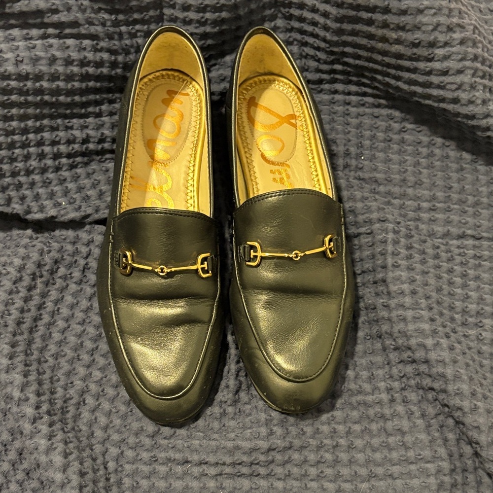 Sam Edelman Black Loafers with Gold Accents